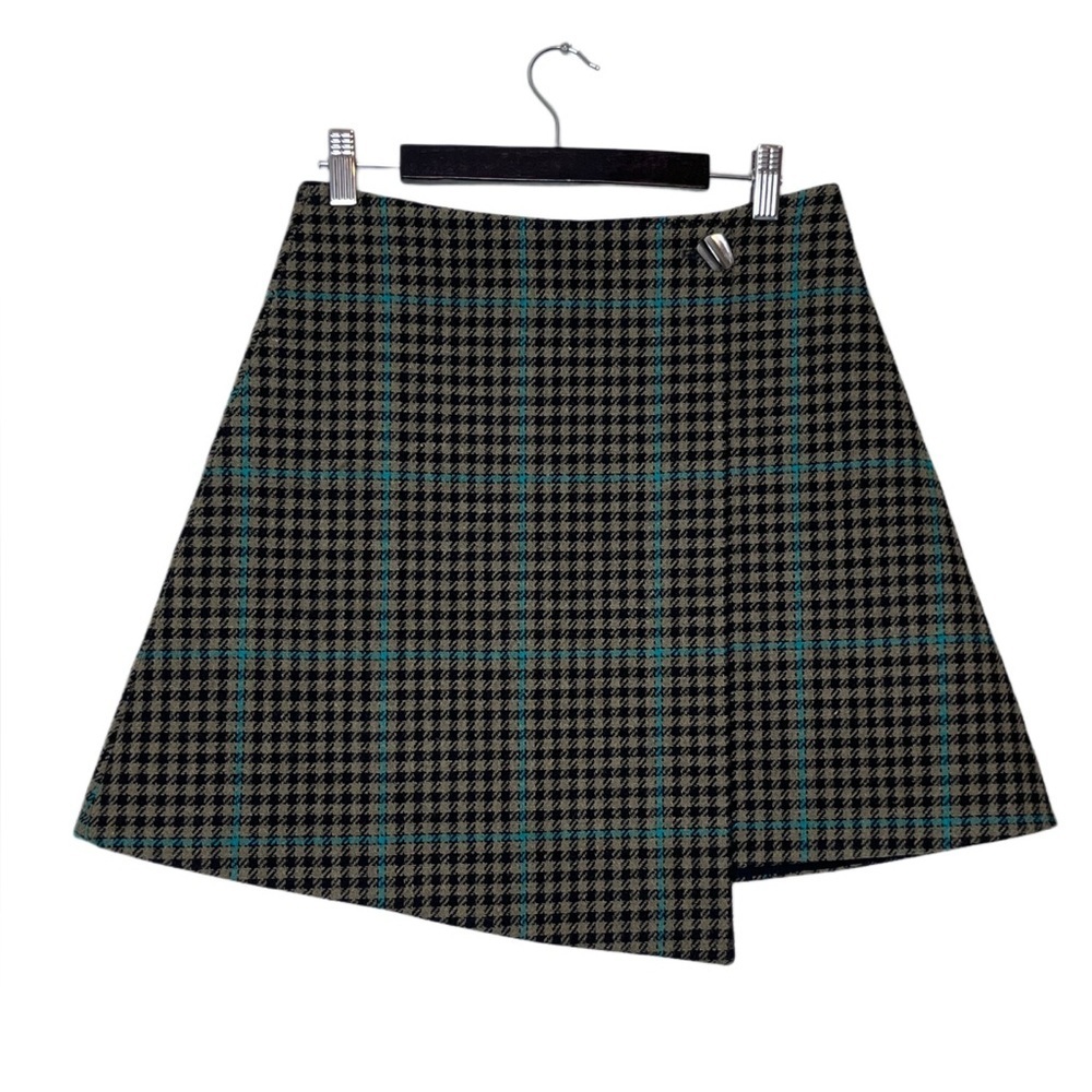 & Other Stories Check Houndstooth Sz 6 Wool Blend Overlap Mini Wrap Skirt - Picture 9 of 13